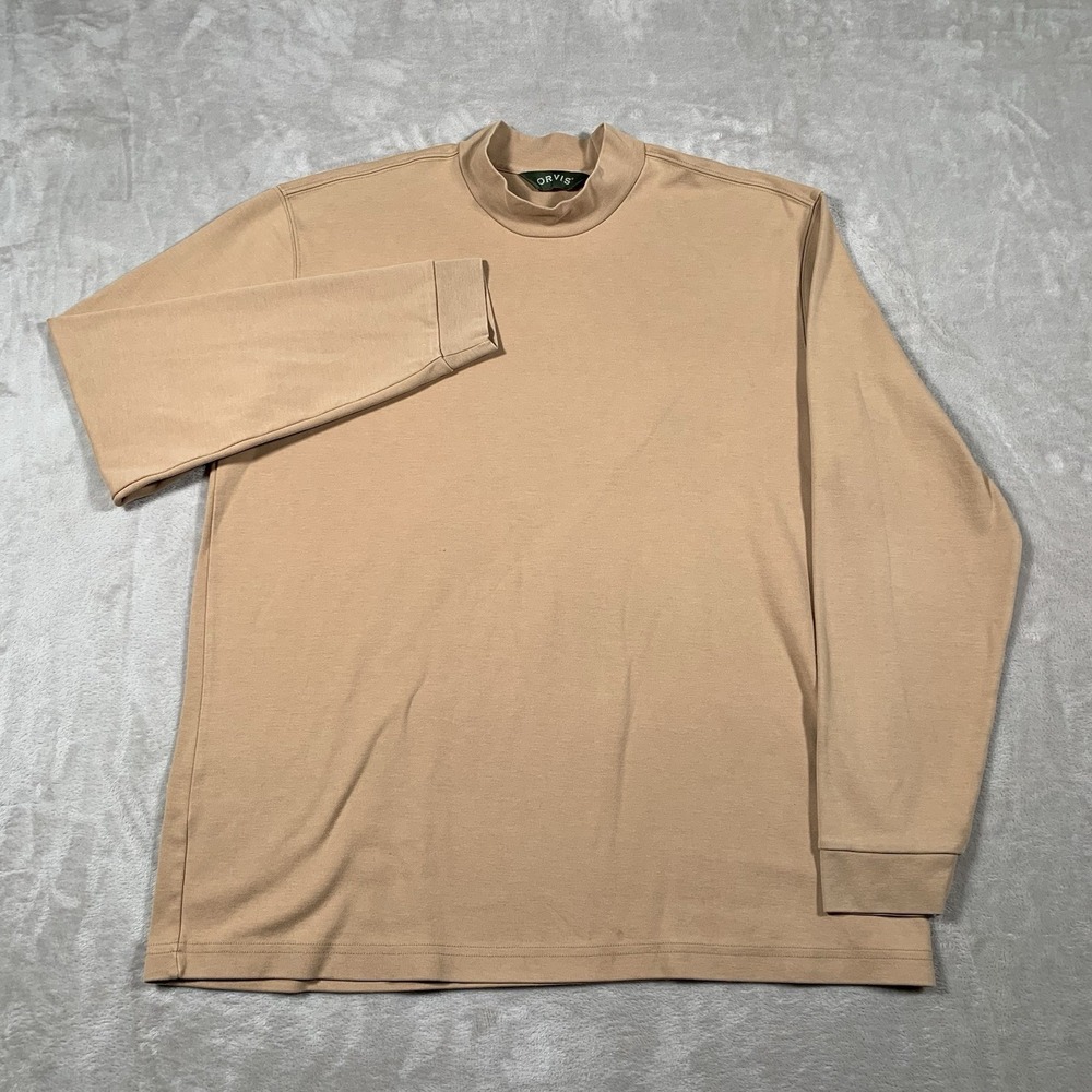 Orvis Mock Neck Sweatshirt Sweater Large Beige Stretch Long Sleeve Pullover - Picture 2 of 7